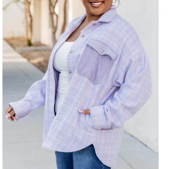 Pink Pily Purple Plaid Shacket - Krista X Pink Lily - Size Medium - Picture 2 of 5